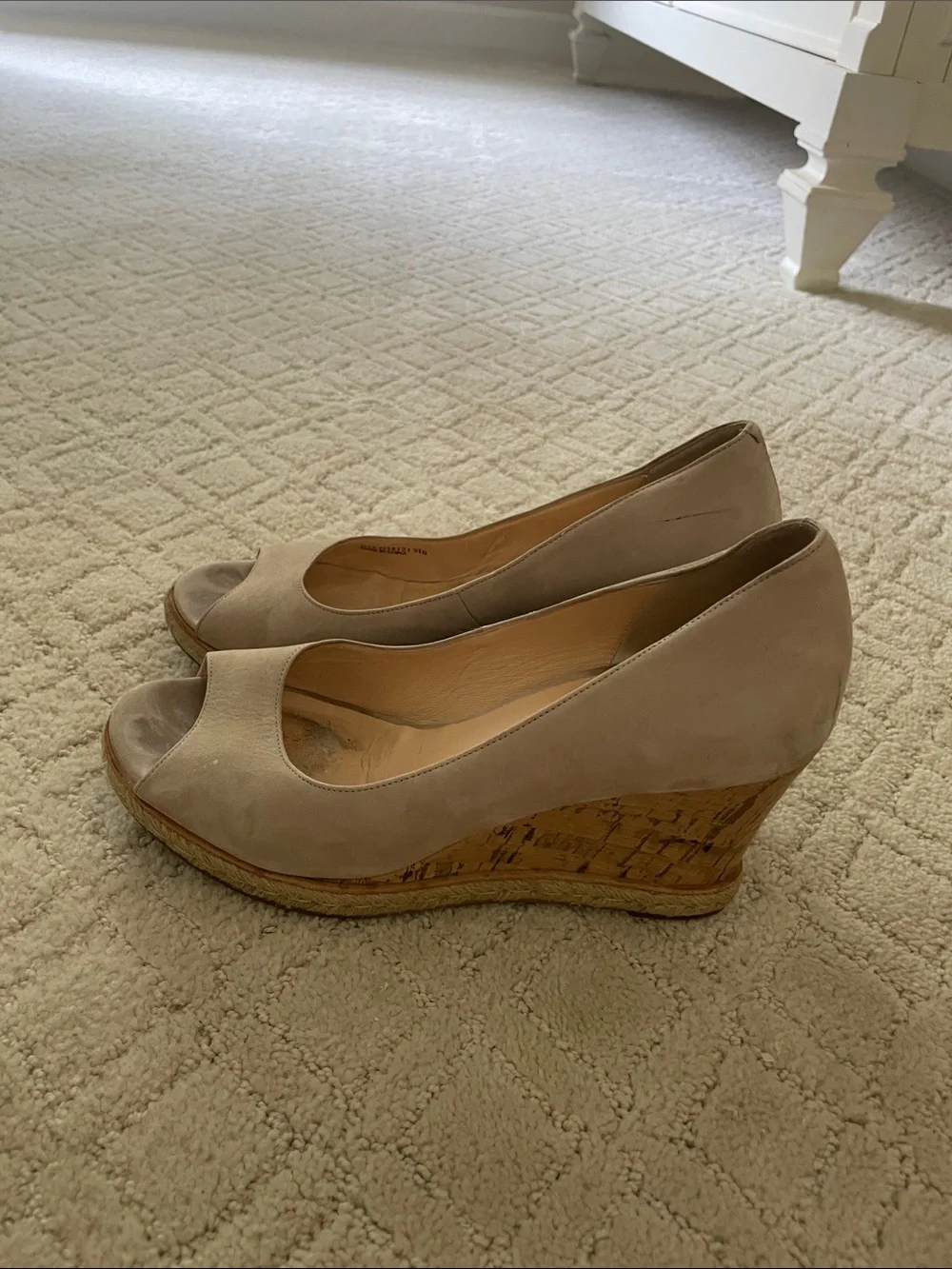 Cole Haan Taupe Suede Peep-Toe Wedge Pumps